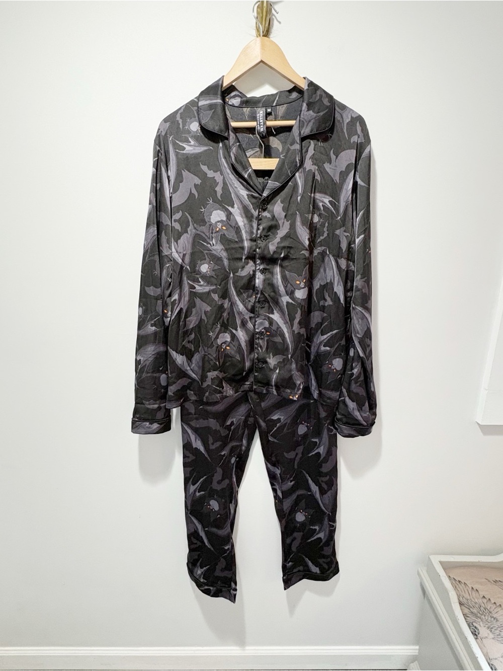 Killstar Midnight Ire Lounge Pajamas Set Bat Print Satin Unisex Men Size Medium